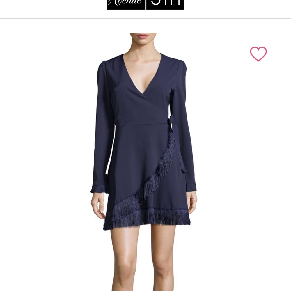 Navy fringe wrap dress NWT